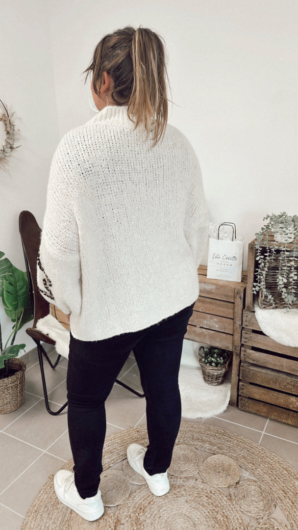 Pull maille étoile Léo Ecru