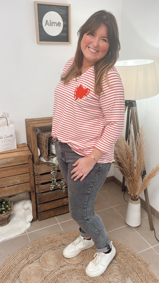 Pull fin rayé Lucie Fuchsia