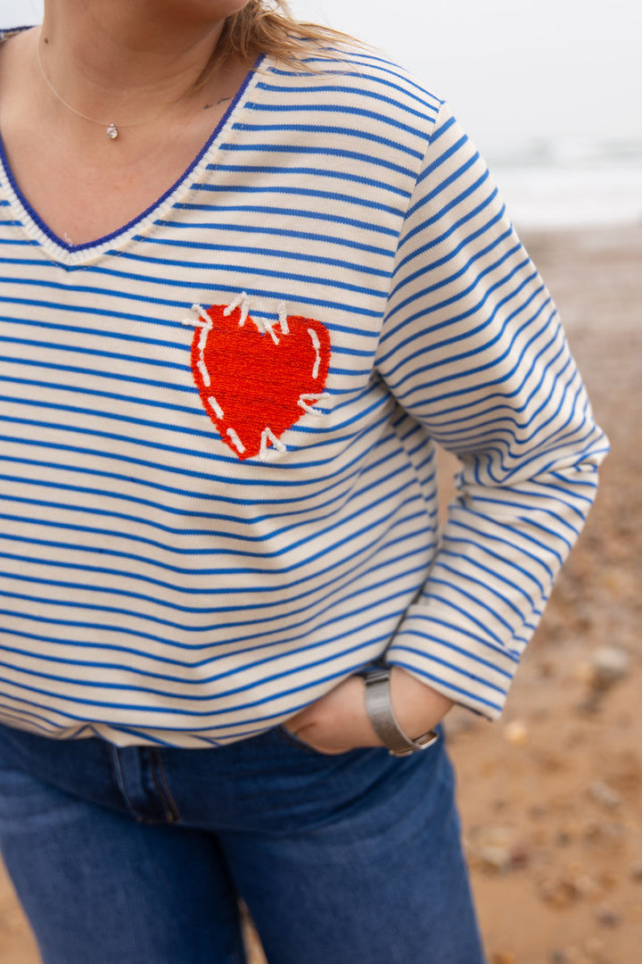 Pull fin rayé Lucie Bleu royal