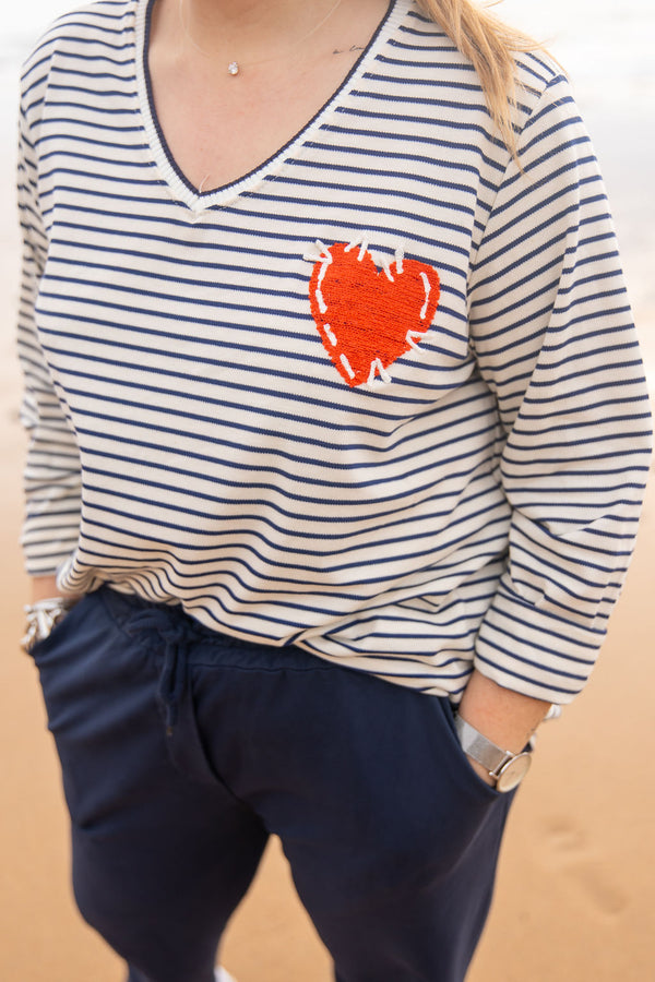 Pull fin rayé Lucie Bleu marine