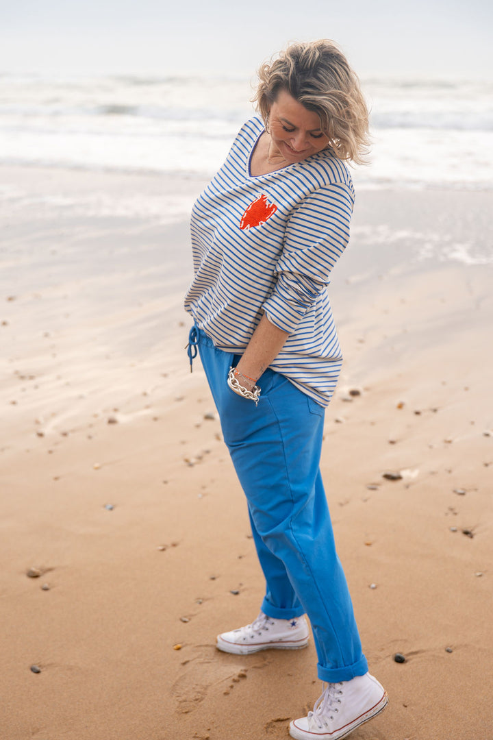 Pull fin rayé Lucie Bleu royal