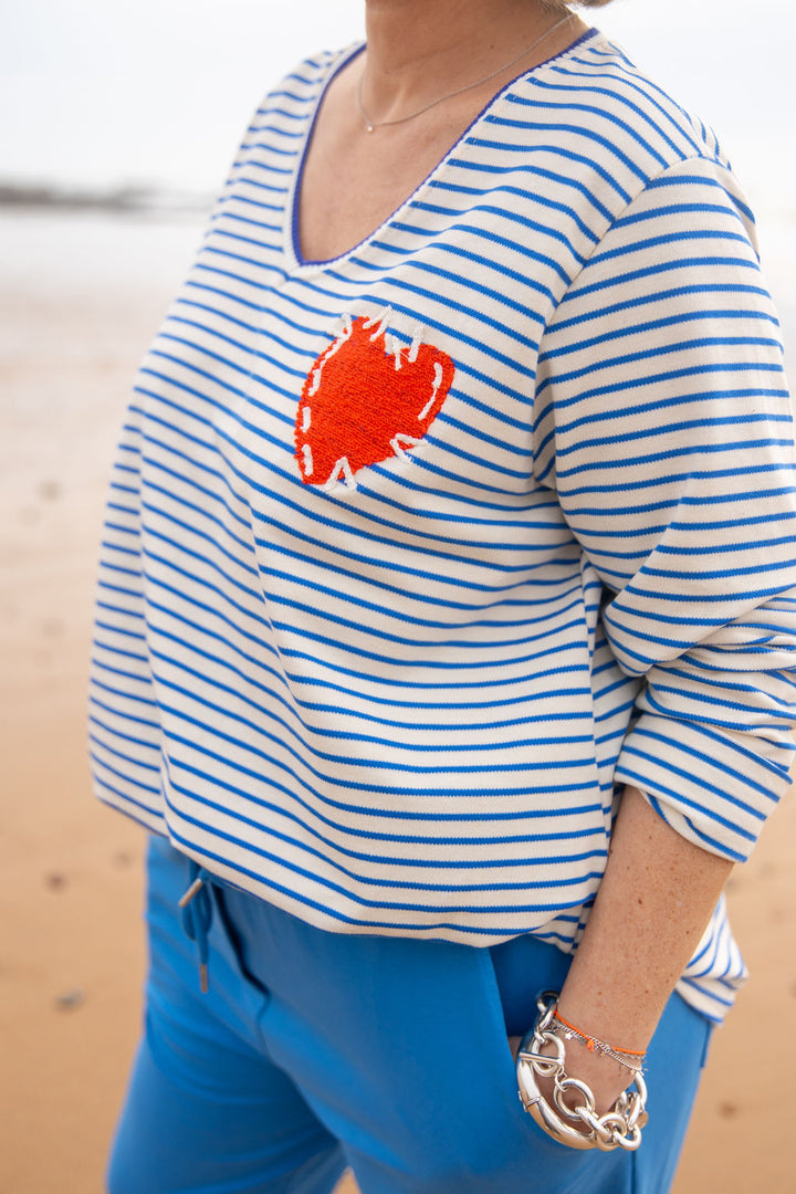 Pull fin rayé Lucie Bleu royal
