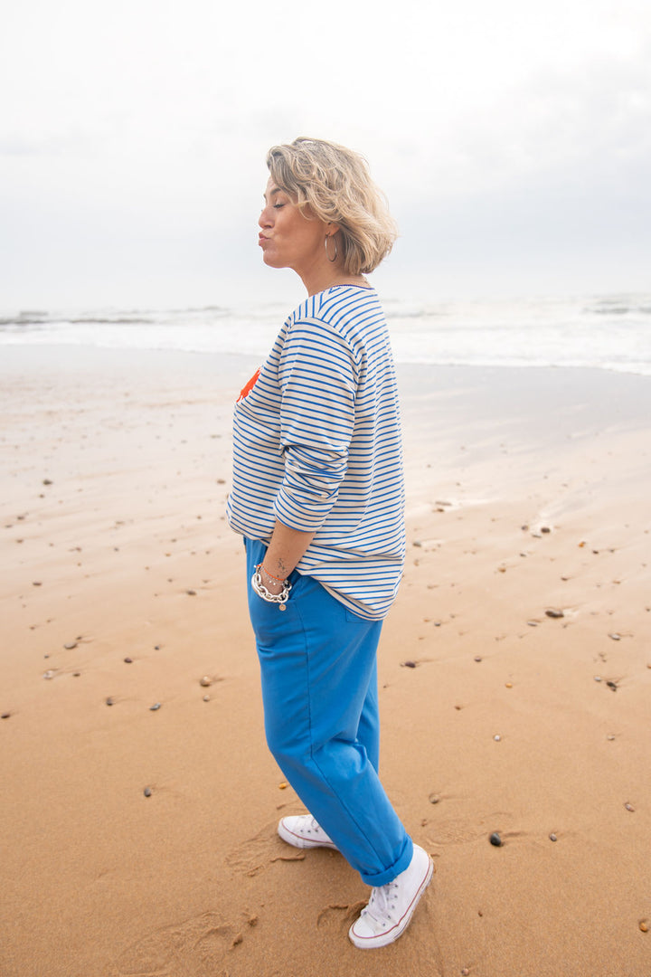 Pull fin rayé Lucie Bleu royal