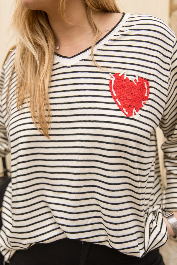 Pull fin rayé Lucie Noir